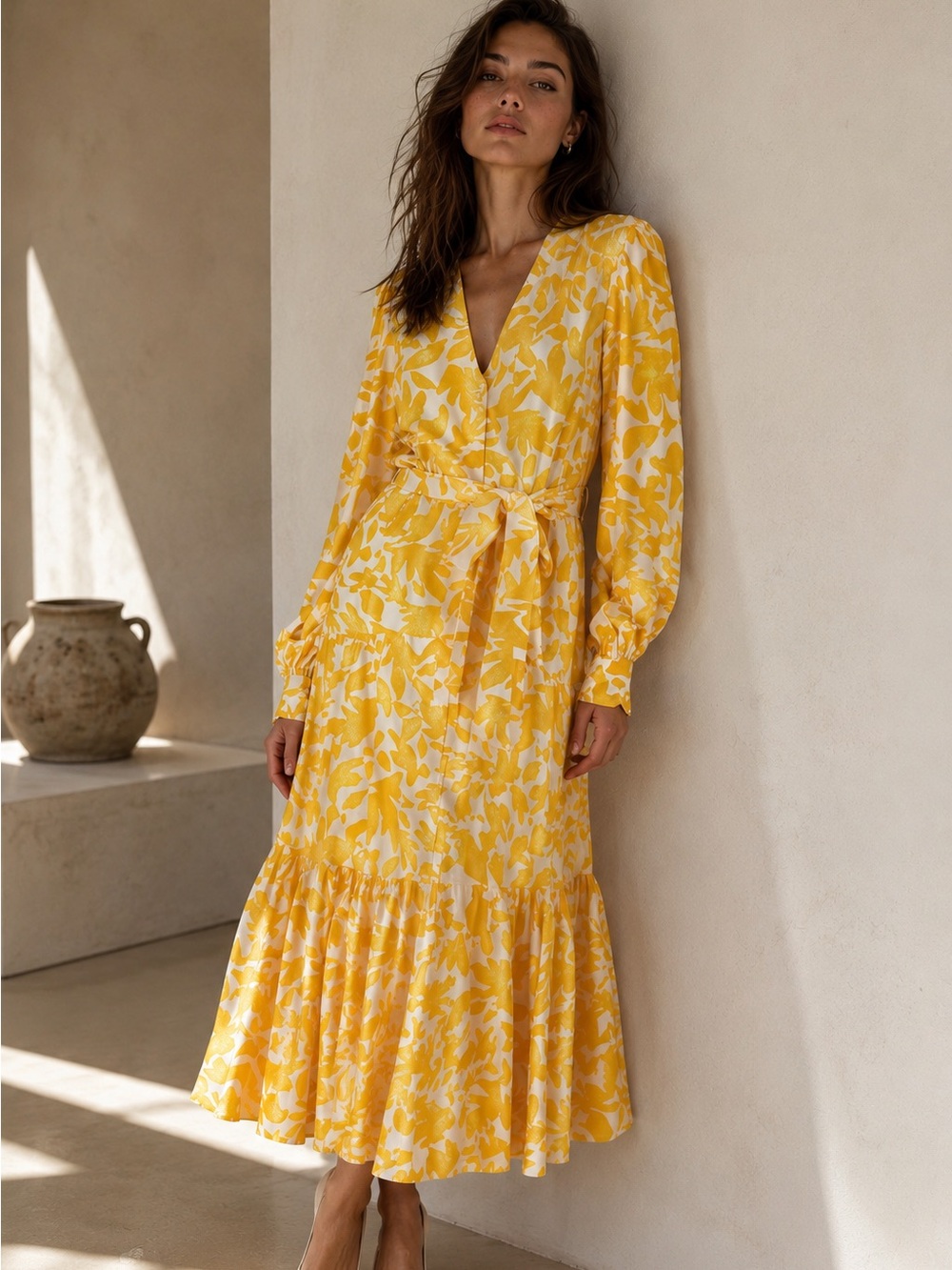 REBECCA VALLANCE Limoncello 100% Silk Midi Dress NWT Size 6 MSRP $699